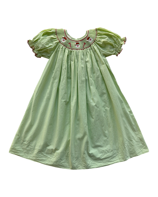 4T Toddler Girl Petit Bebe Christmas Gingham Smocked Santa Claus Dress