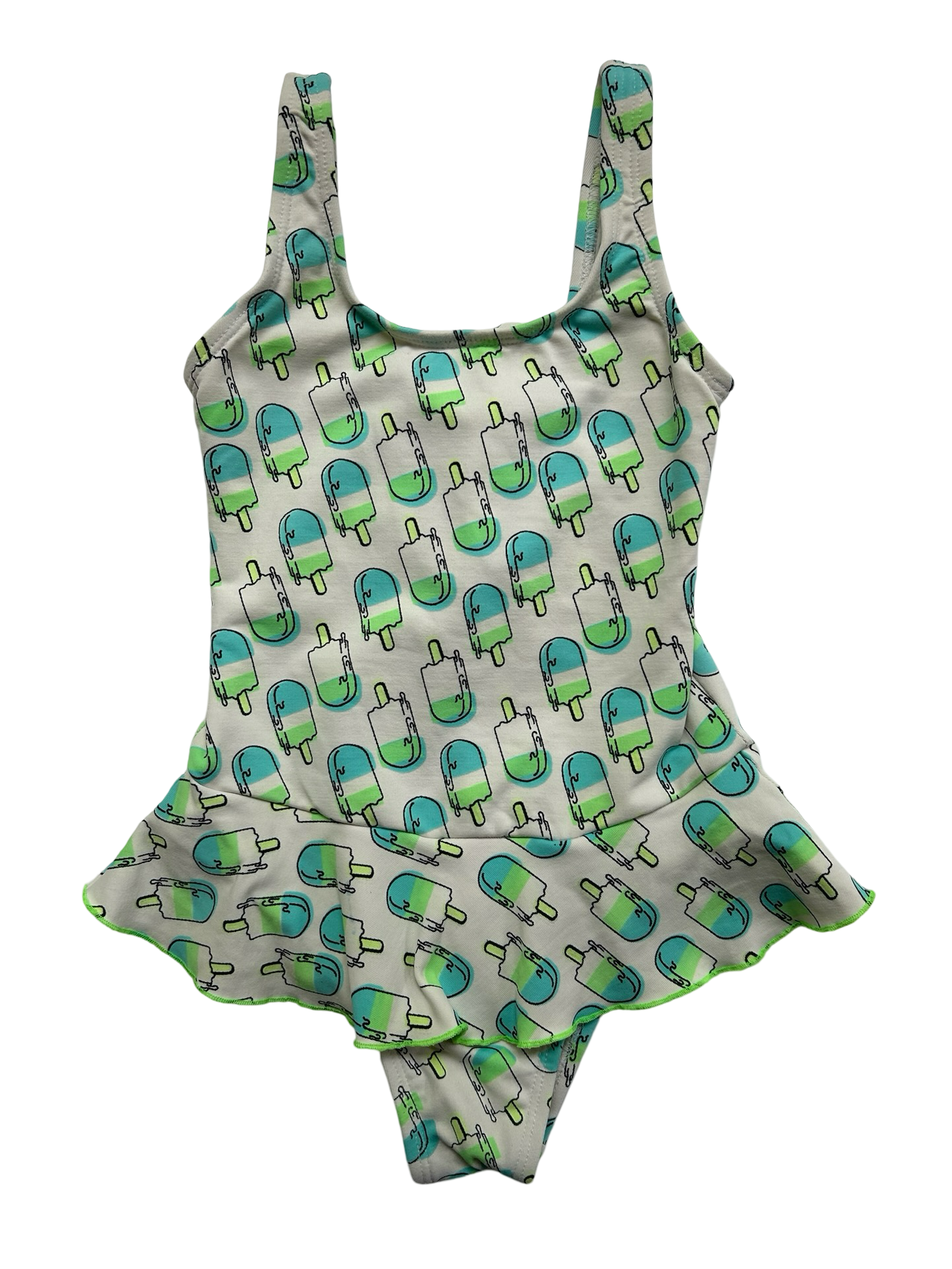 4T - 5T One Piece Swimsuit With Popsicles - Cute & Funny Girls Swimwear.
