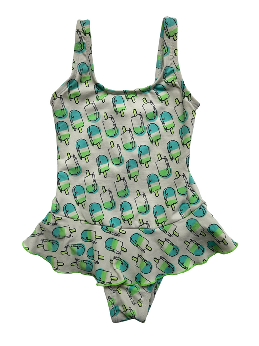 4T - 5T One Piece Swimsuit With Popsicles - Cute & Funny Girls Swimwear.
