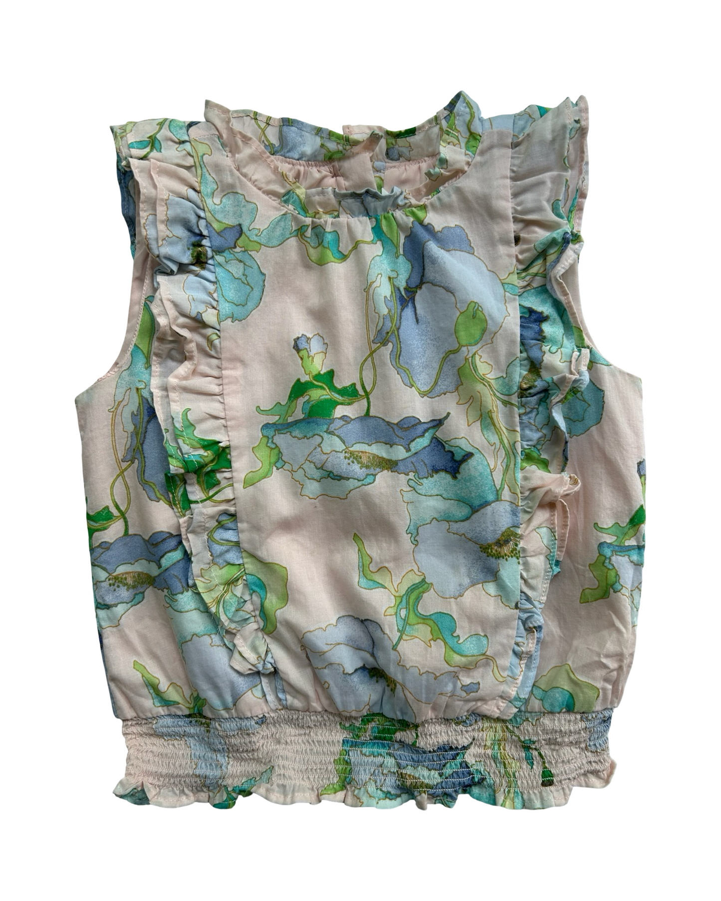 5T Toddlers Girls Janie and Jack Floral Smocked Ruffle Top.