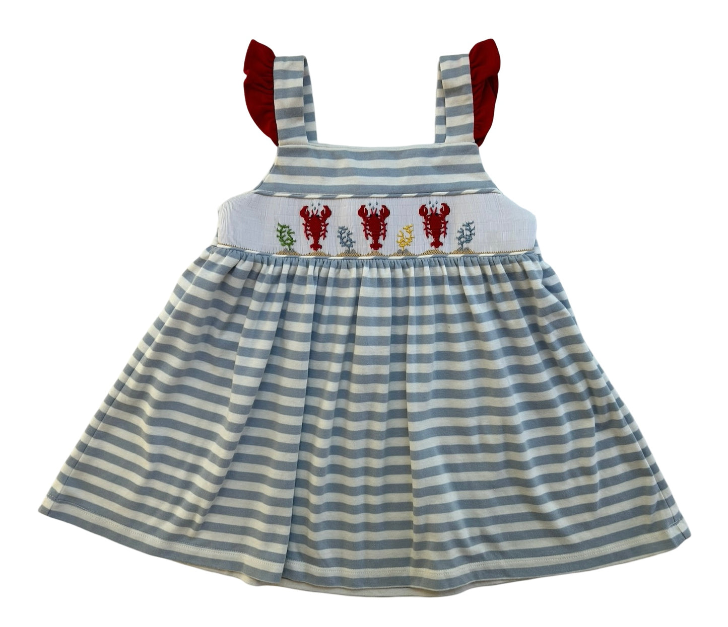 6X Girls Zuccini Lobsters 🦞 🦞🦞 Embroidered Blue Striped Tunic Top.