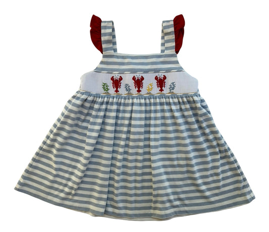 6X Girls Zuccini Lobsters 🦞 🦞🦞 Embroidered Blue Striped Tunic Top.