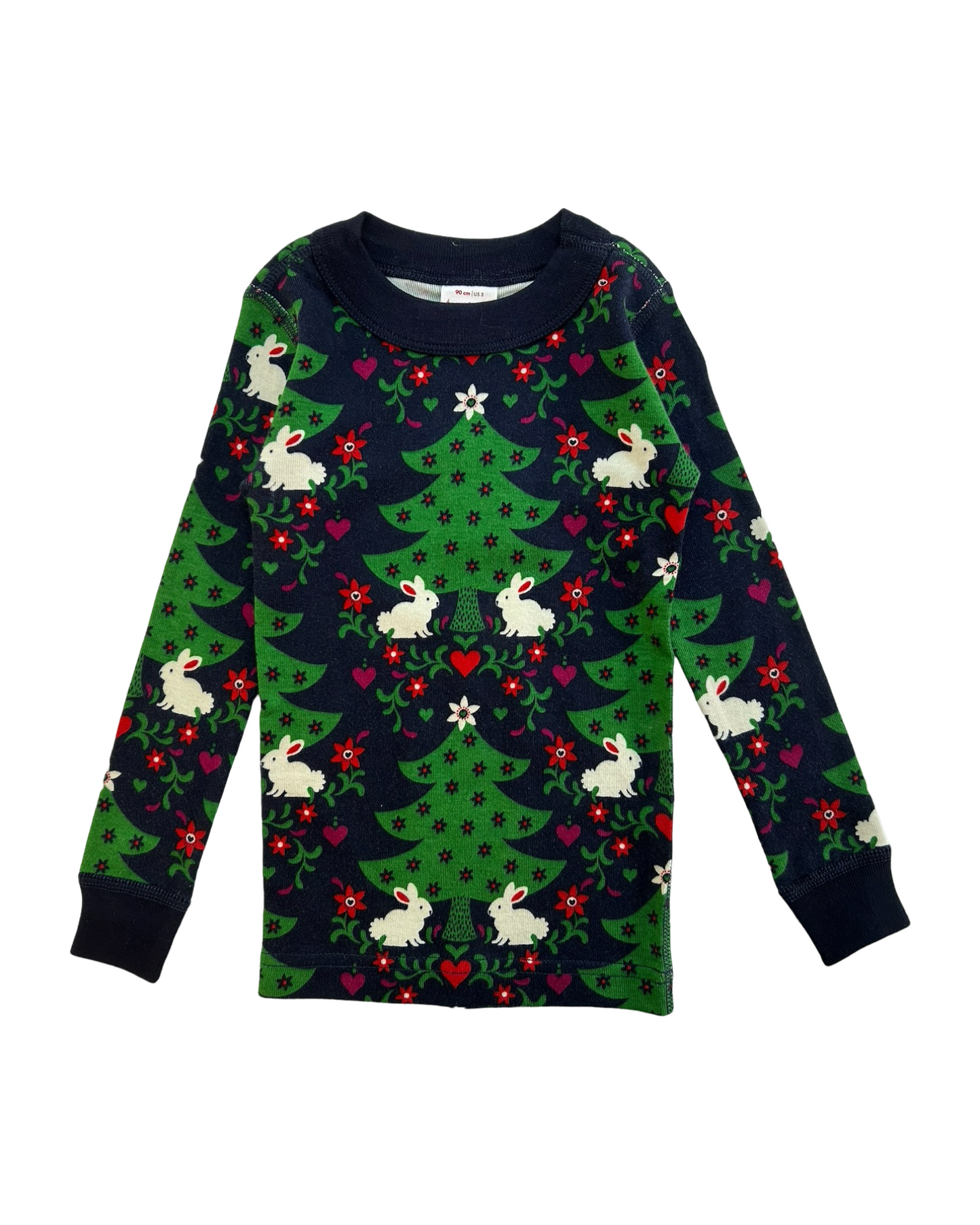 3T Hanna Andersson Toddler Girls Long Sleeve Christmas Tree Bunny Pajamas 2 Pieces Set, NWT