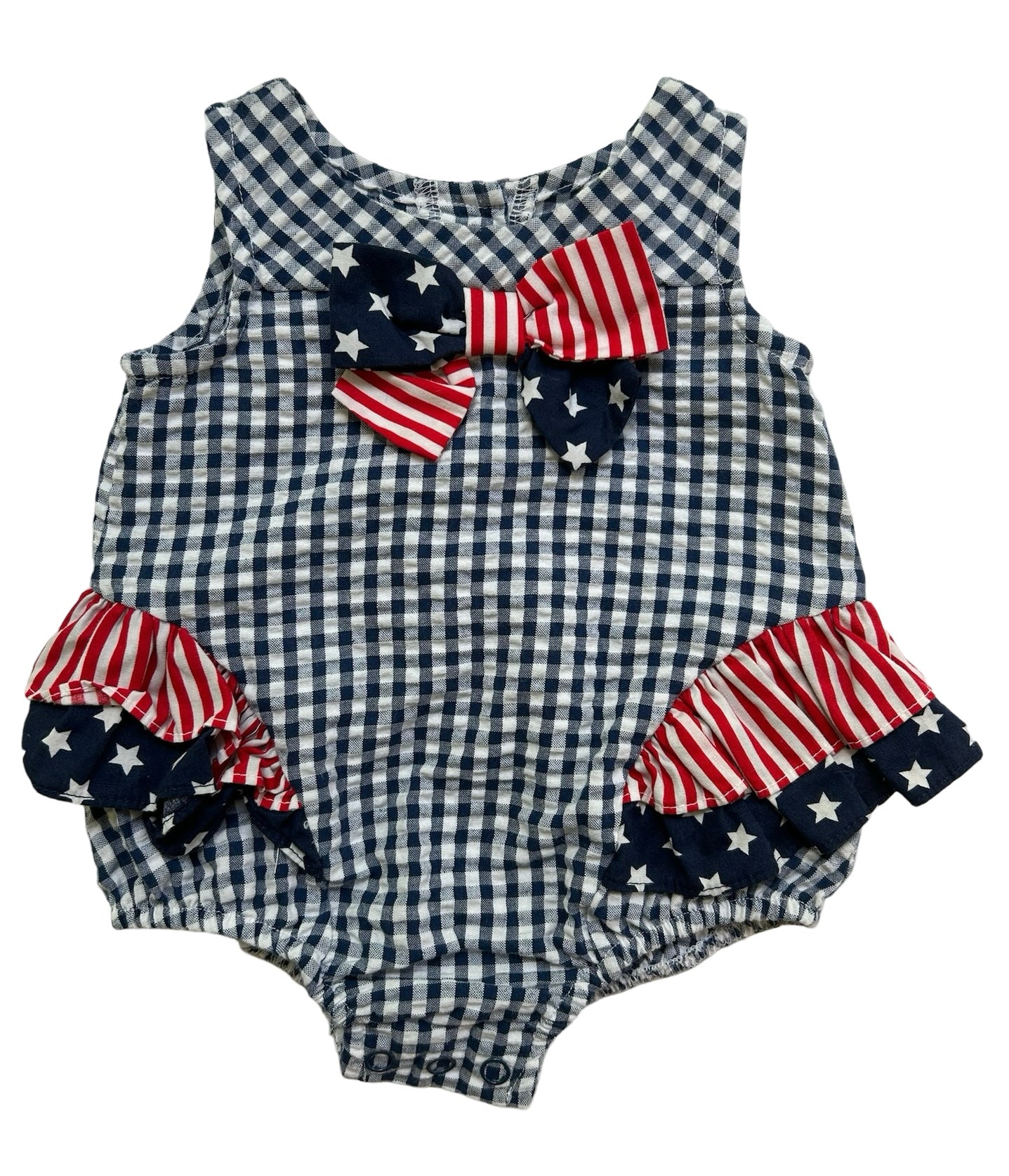 0-3M Baby Girl Bonnie Baby Gingham Patriotic Bubble Romper