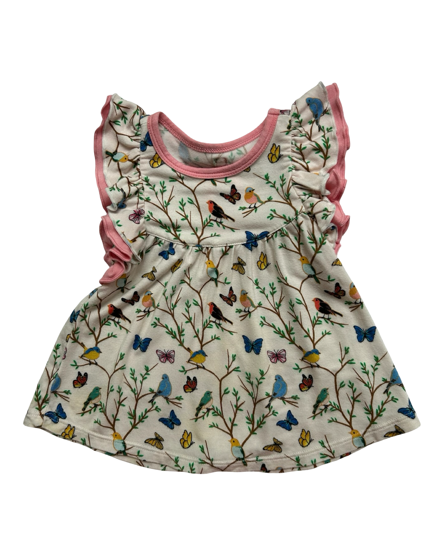 6M-9M Baby Girls Free Birdees Once Upon A Branch Birdees & Butterflies Ruffle Peplum Shorts 2 Pieces Set