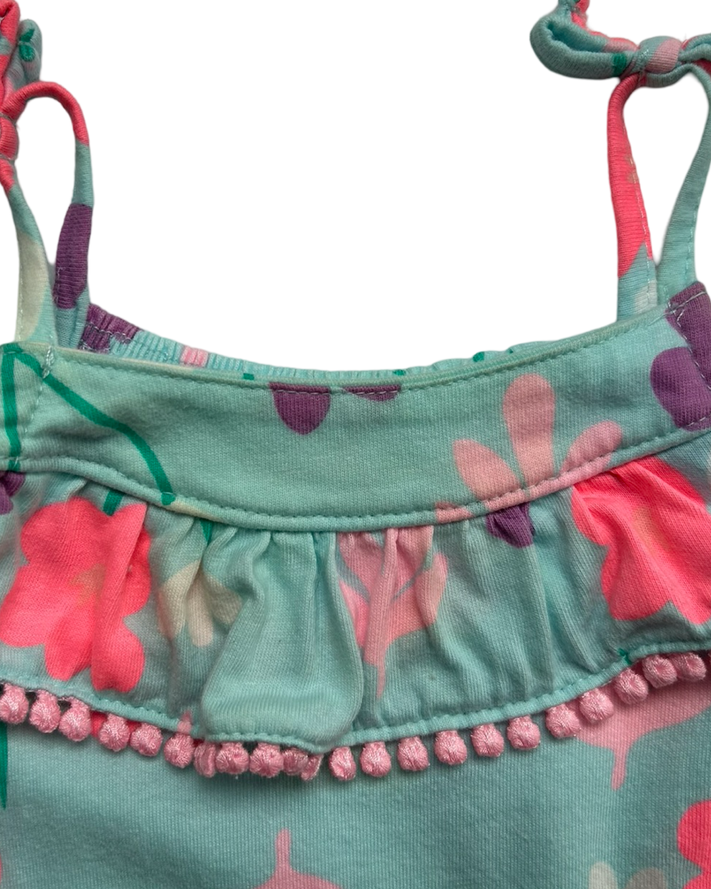 6M Baby Girl Carters Aqua / Pink Floral Bubble Romper