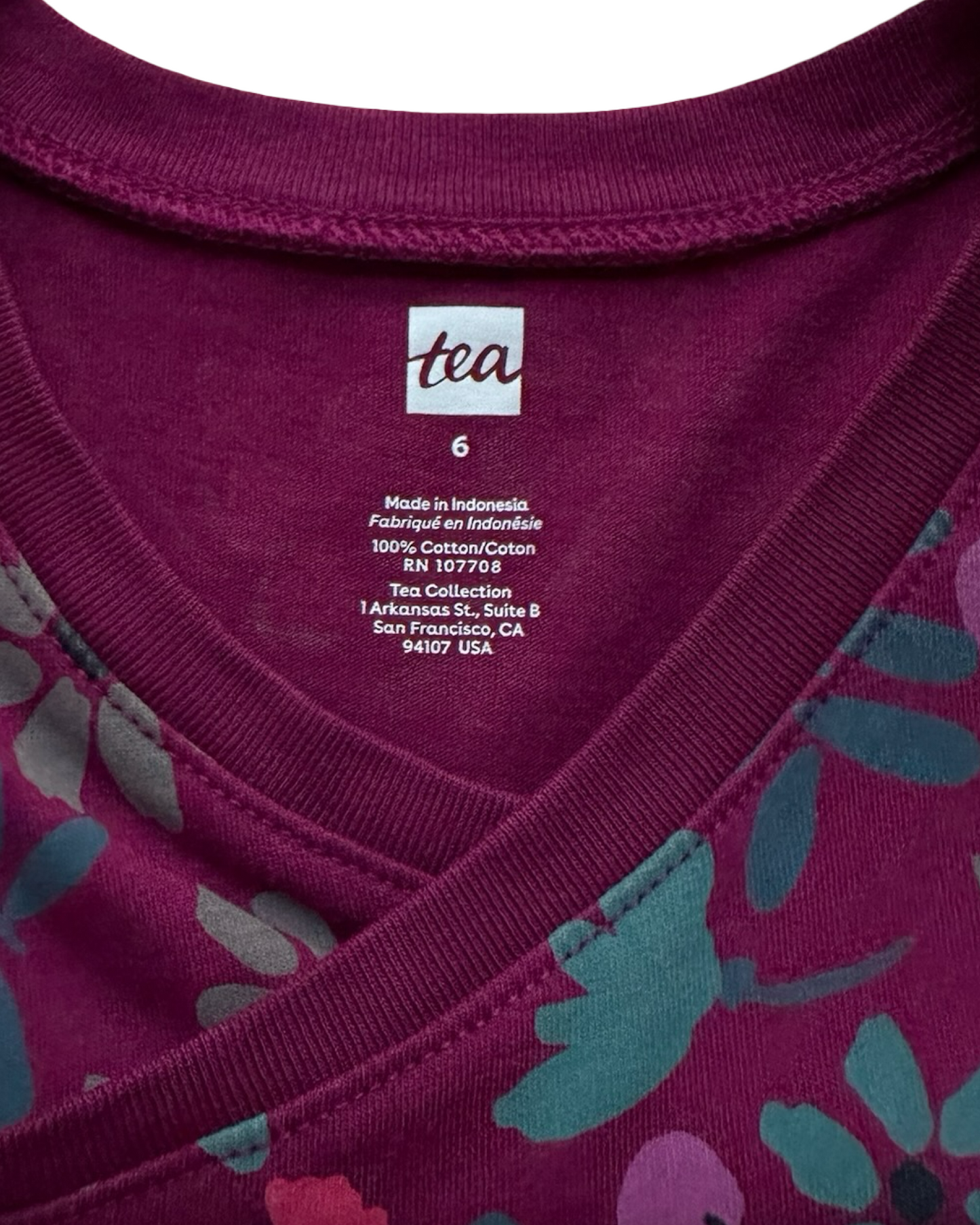 6T Toddler Girls Tea Collection Floral Wrap Neck Long Sleeve Dress.