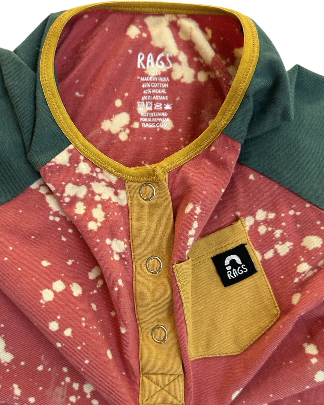 2T Toddler Boy RAGS to Raches Red / Yellow & Green Acid Wash Long Sleeve Romper