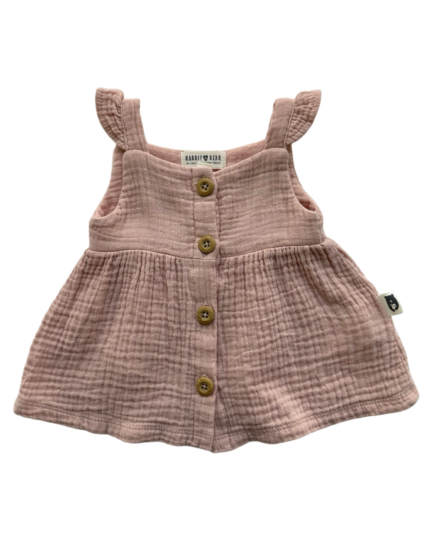 0-3M Baby Girl Rabbit + Bear An Emily And Oliver Brand Antique Pink Dress.