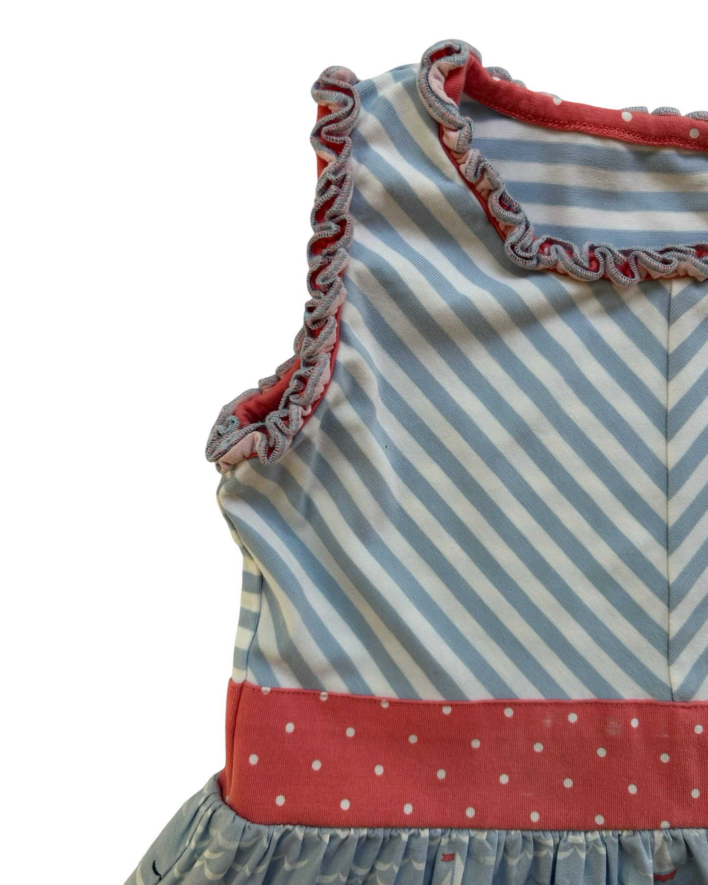 4T-5T Toddlers Girls Serendipity By Shrimp & Grits Theme Nautical Sailboat ⛵️ Striped ,Polka Dots Ruffle Trim Dress.