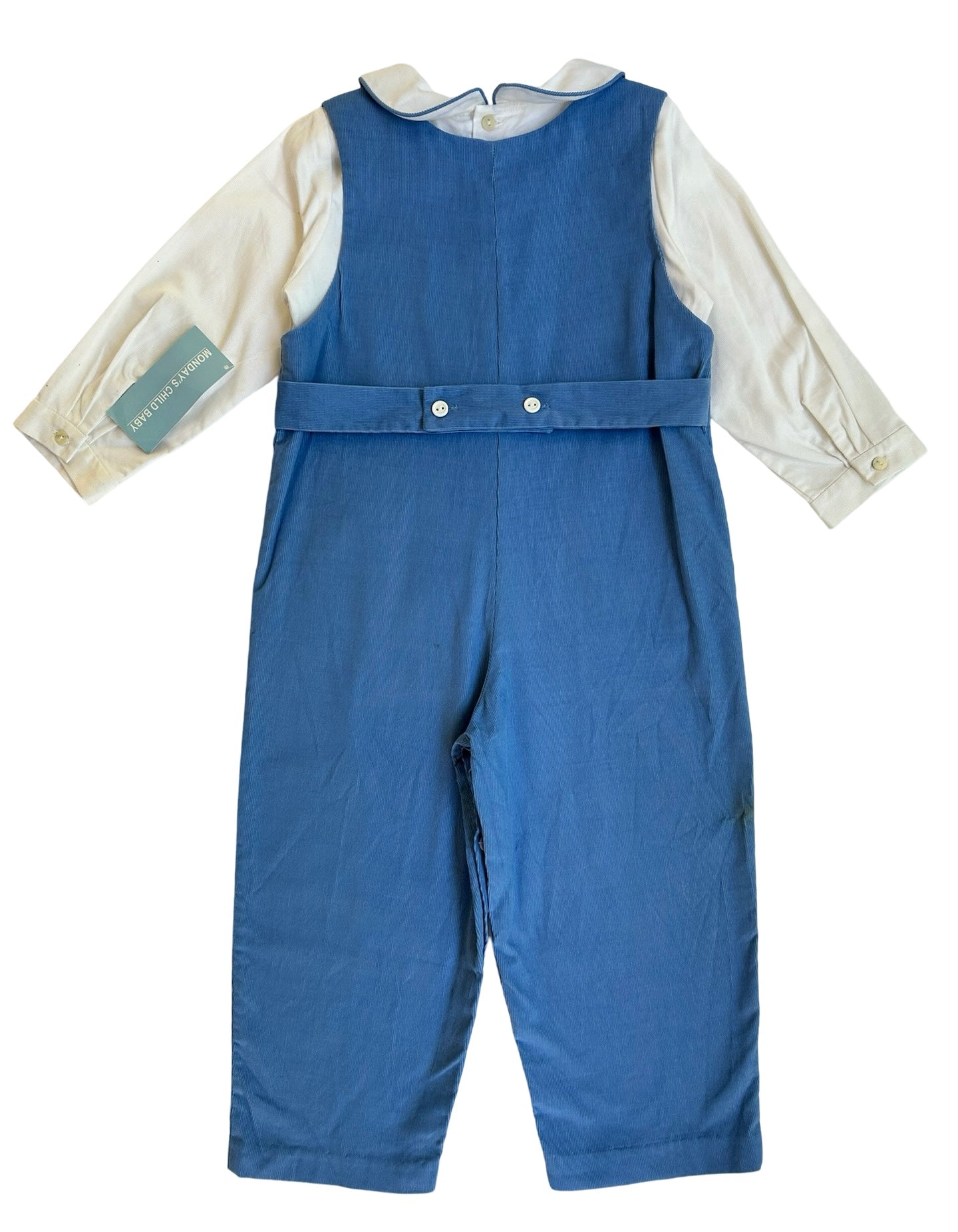 4T Monday’s Child Baby Overall has Christmas Snowman, With White Shirt.