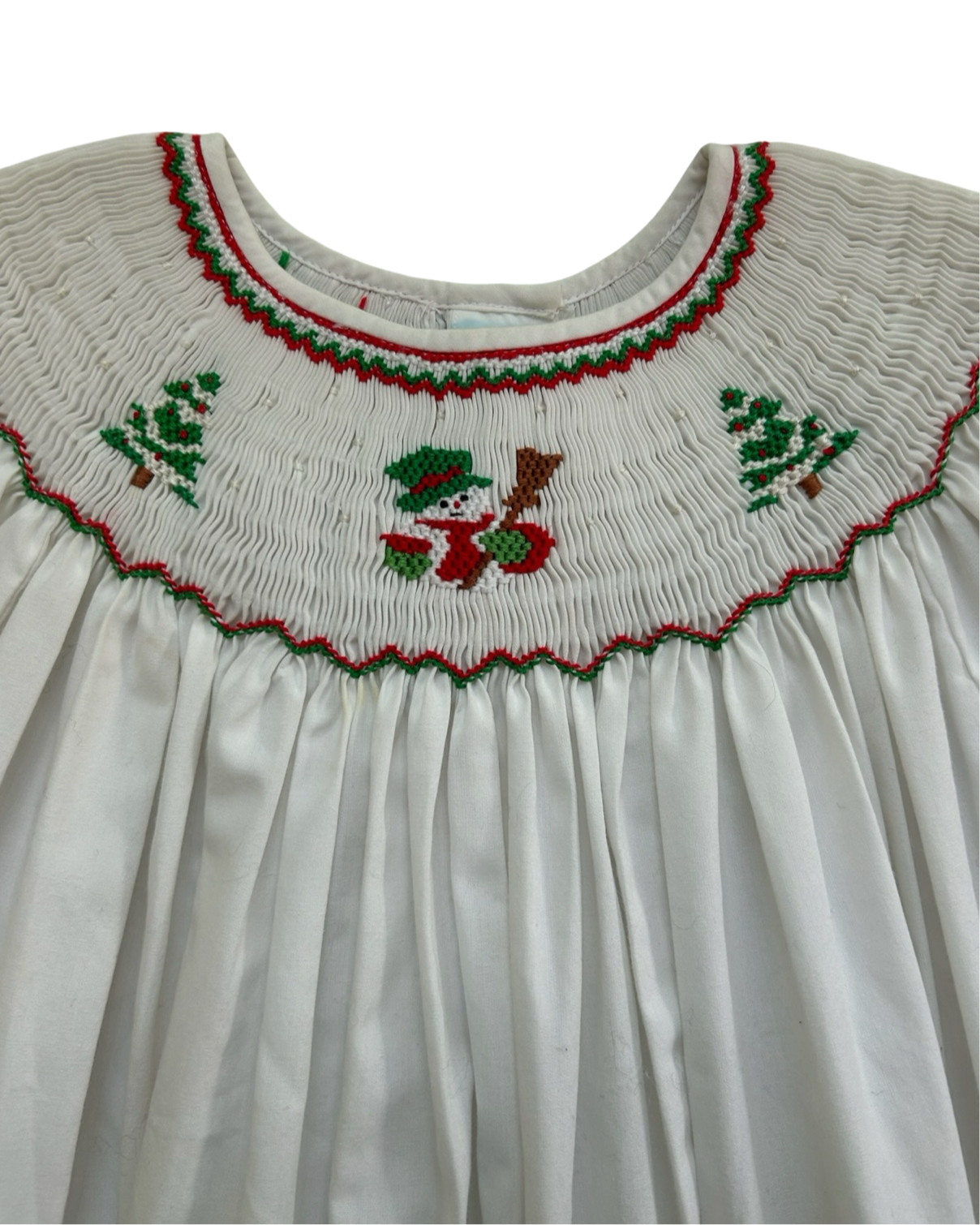 6Y Youth Girls Vintage Sweet Angela By Rosalina Collection Smocked Christmas Tree Embroidered Short Sleeves Dress