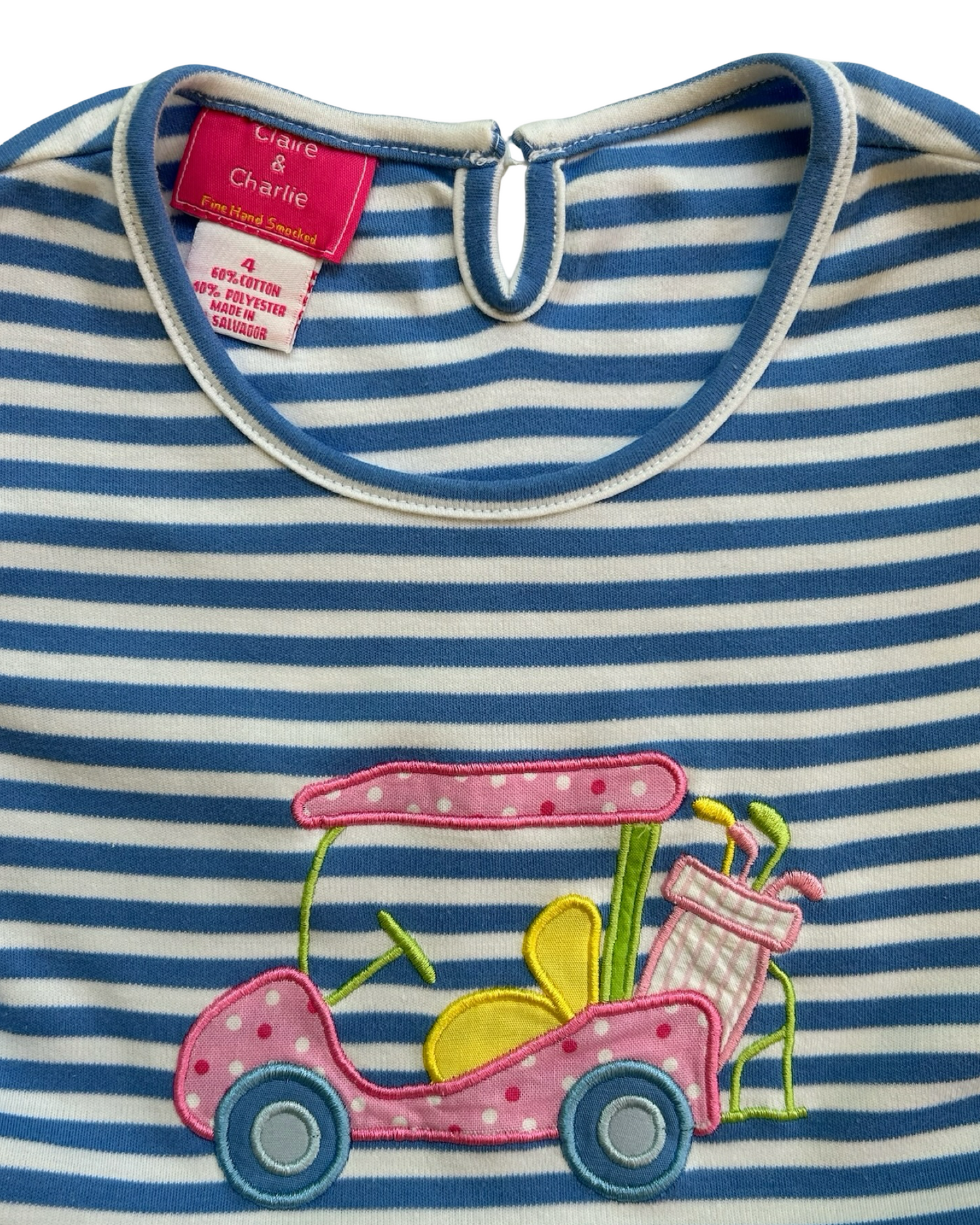 4T Toddlers Girls Claire & Charlie Striped Cotton Knit Appliqué Golf Cart Top