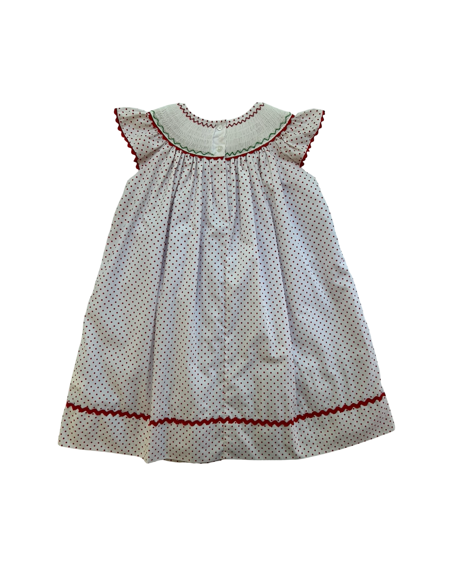 4T Toddlers Girls Marmellata Smocked Bishop With Cherry Embroidered And Polka Dot Dress.