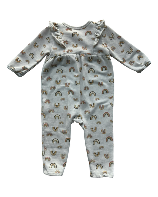 6M-9M Baby Girl Rabbit + Bear Rainbow 🌈 Ruffle One Piece Romper Outfit.