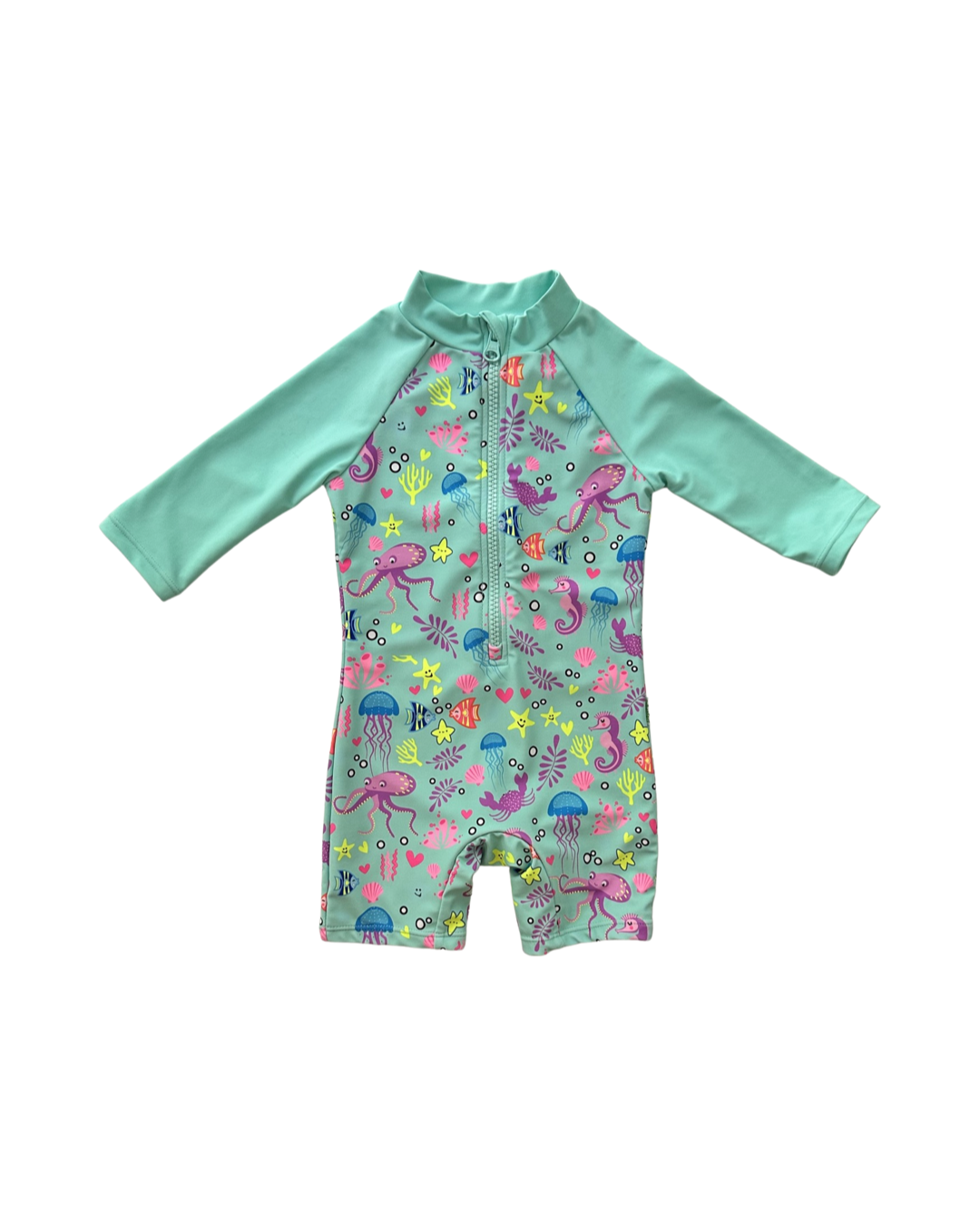 6-9M Baby Girl UpandFast Aqua Under the Sea RashGuard Swim Suit