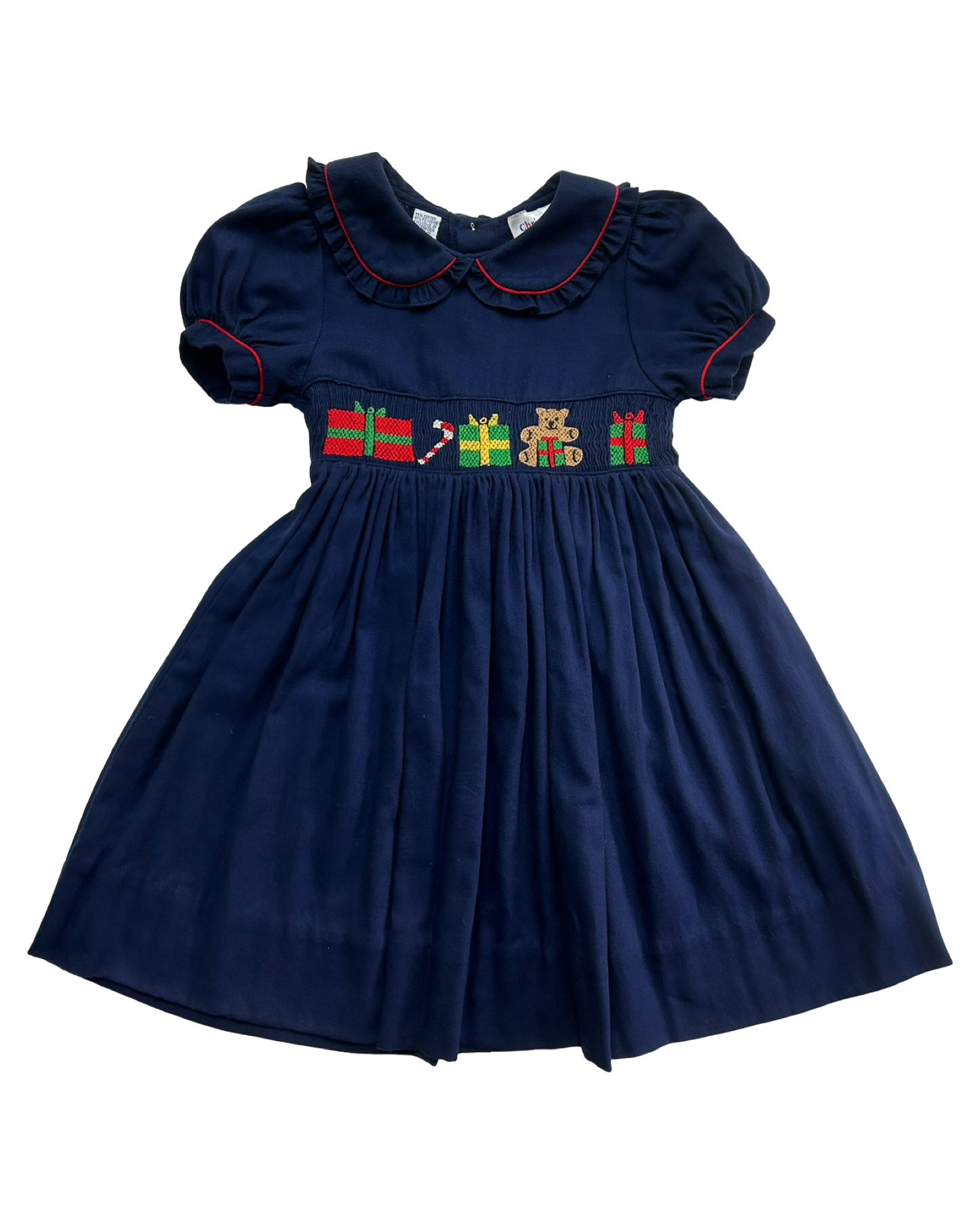 4T Toddler Girls Vintage Christie Brooks Smocked And Embroidered Holiday Gift-Bear-Candy Canes Dress.