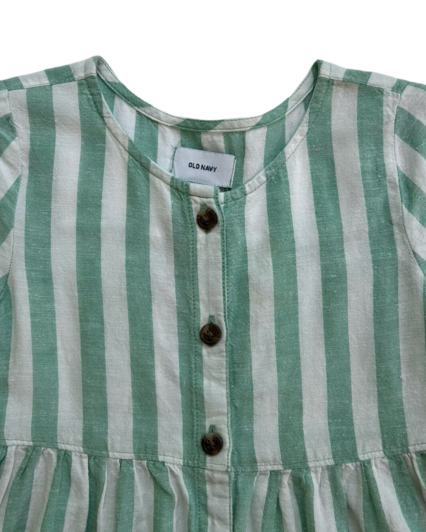 4T Toddler Girl Old Navy Button Front Aqua Striped Linen Dress W/ Pockets
