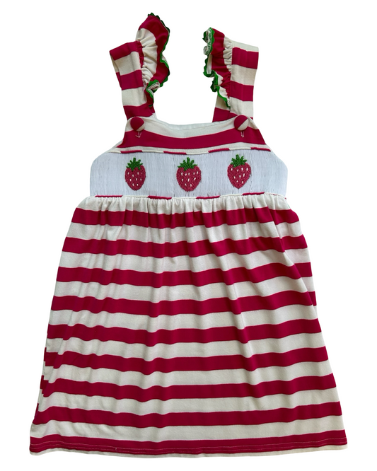 4T Toddlers Girls Smocked Or Not Embroidered Strawberries Striped Dress