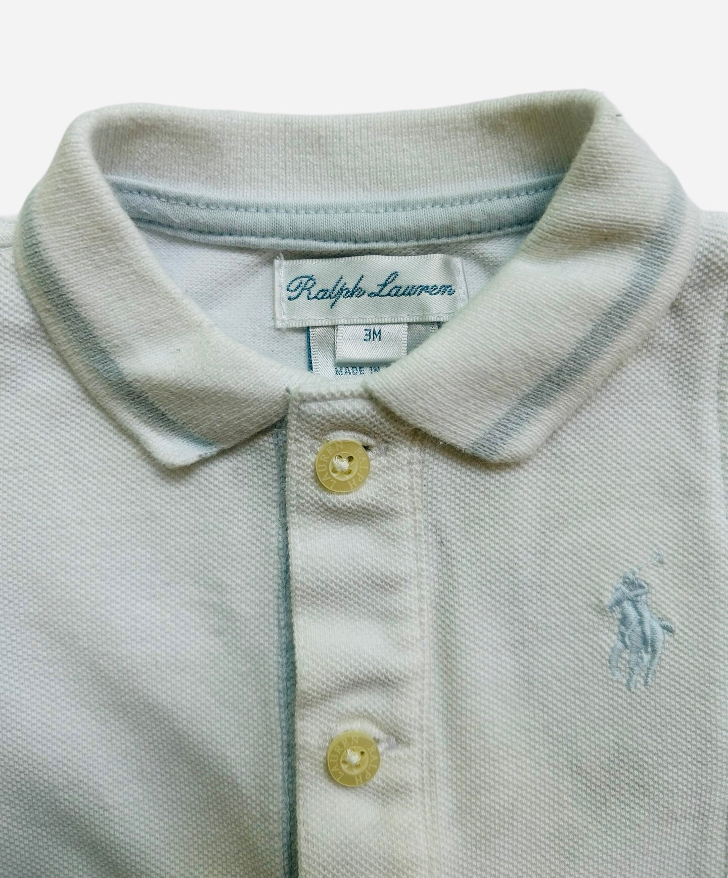 3M Ralph Lauren Polo Baby Boy Light Blue And White Romper