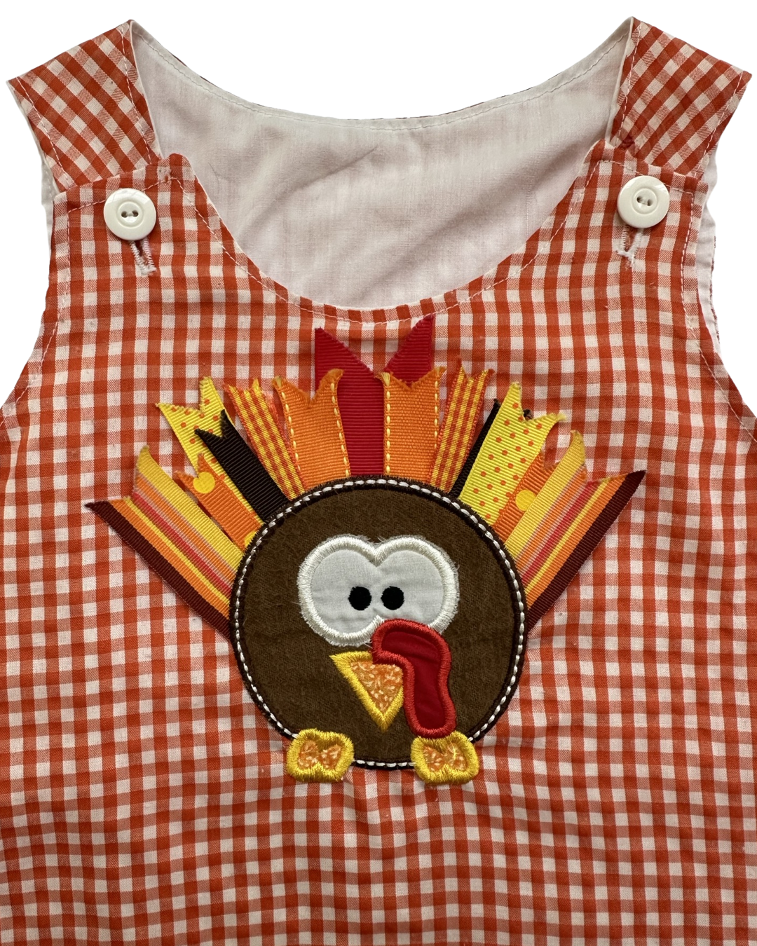 6-12M Baby Girl Thanksgiving Turkey Appliqué Orange Gingham Dress