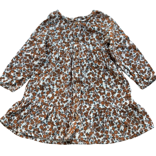 3T Toddler Girl Brown Floral Long Sleeve Dress