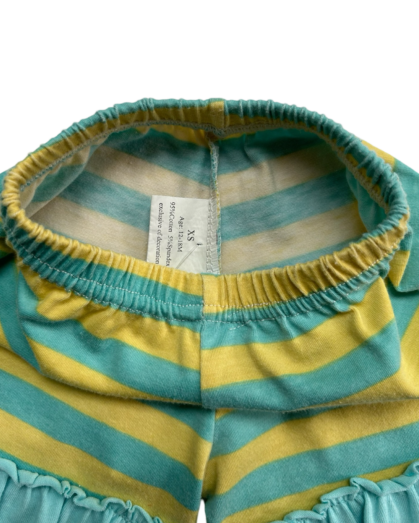 12M-18M Baby Girl Boutique Icing Ruffle Shorts Aqua & Yellow Stripe