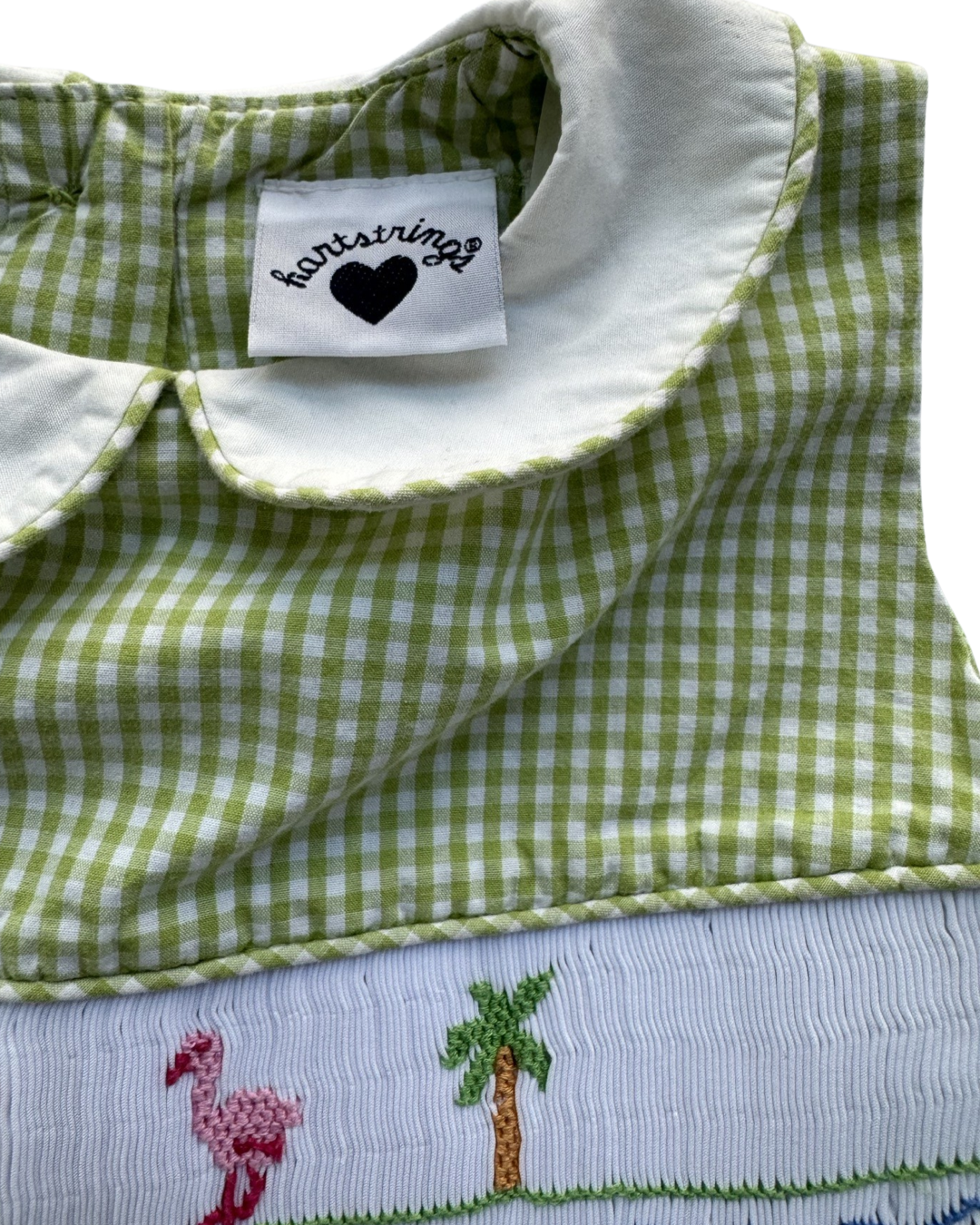 3T Toddler Girl Hartstrings Green Gingham Smocked Flamingo Dress