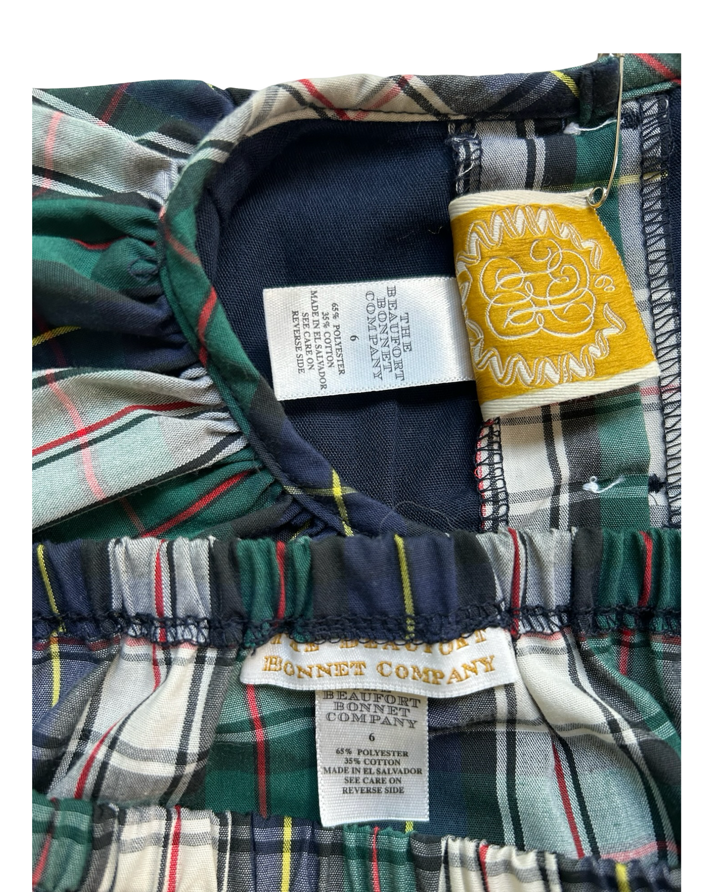 6T Toddlers Girls The Beaufort Bonnet Company Plaid Ruffle Collared, Short Sleeve And Bloomers,Two Piece Set.