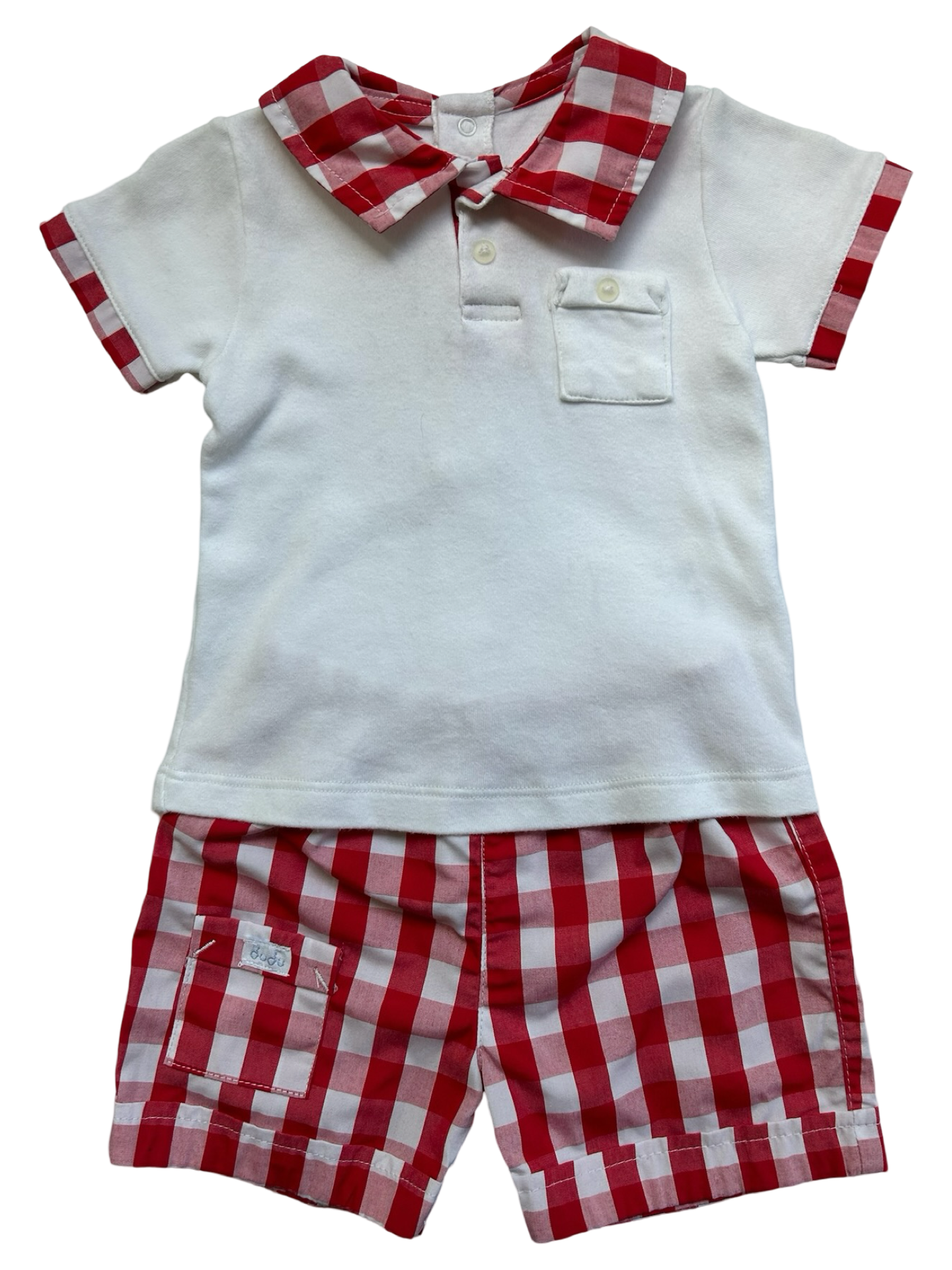 12M Baby Boys Dudu Gingham Short And Shirt With Pockets 2 Pieces Set