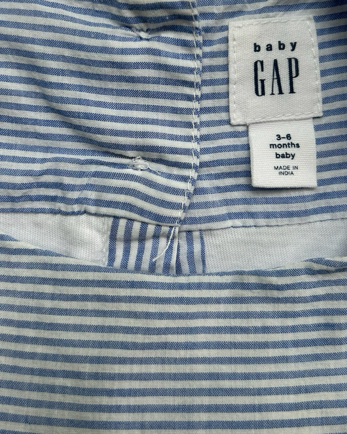 3M-6M Baby Girl Baby Gap Light Blue / White Striped Onesie Embroidered Dress One Piece.