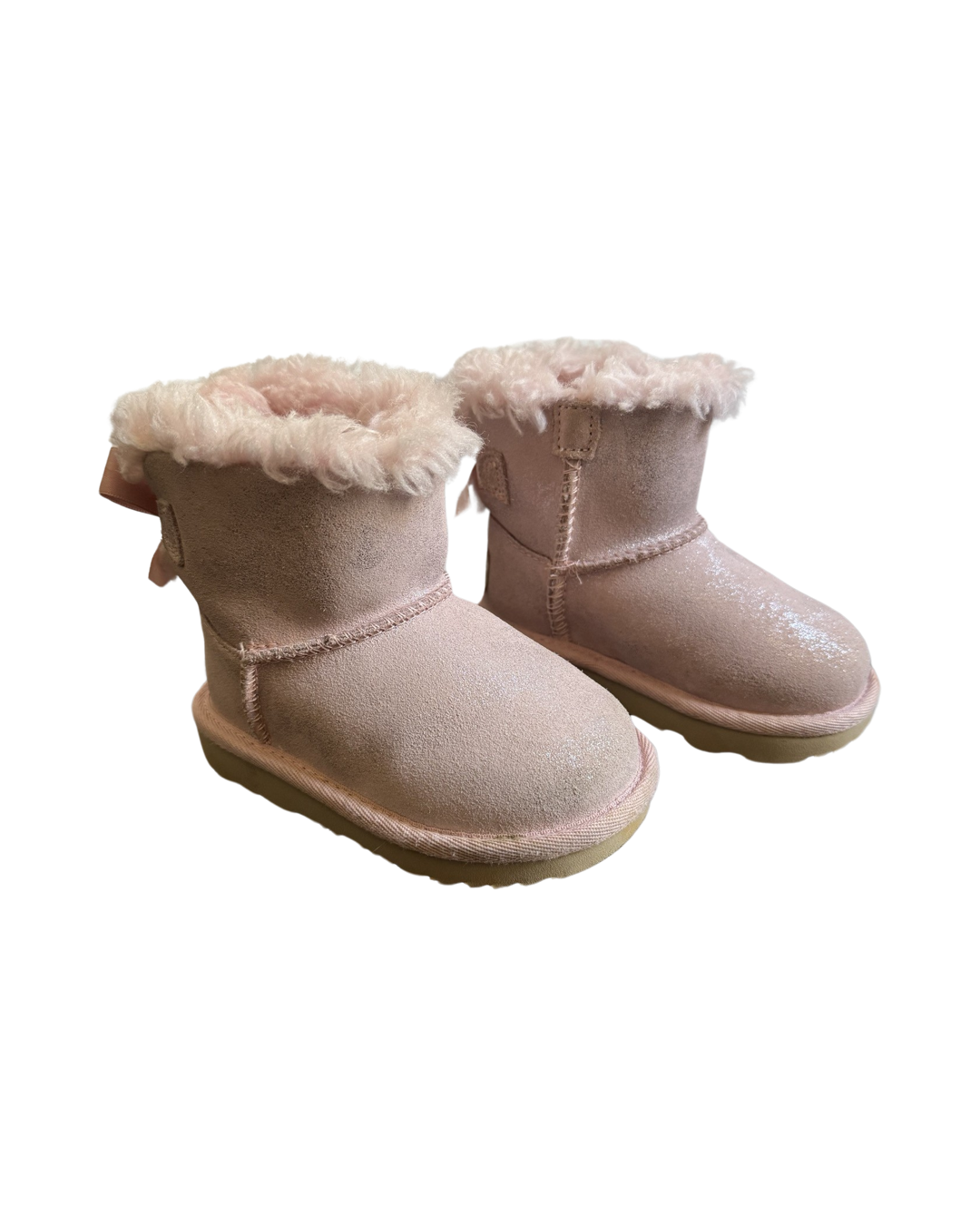 6C Toddler Girl Pink Sparkle Leather UGG Mini Bailey Bow Snow Boots