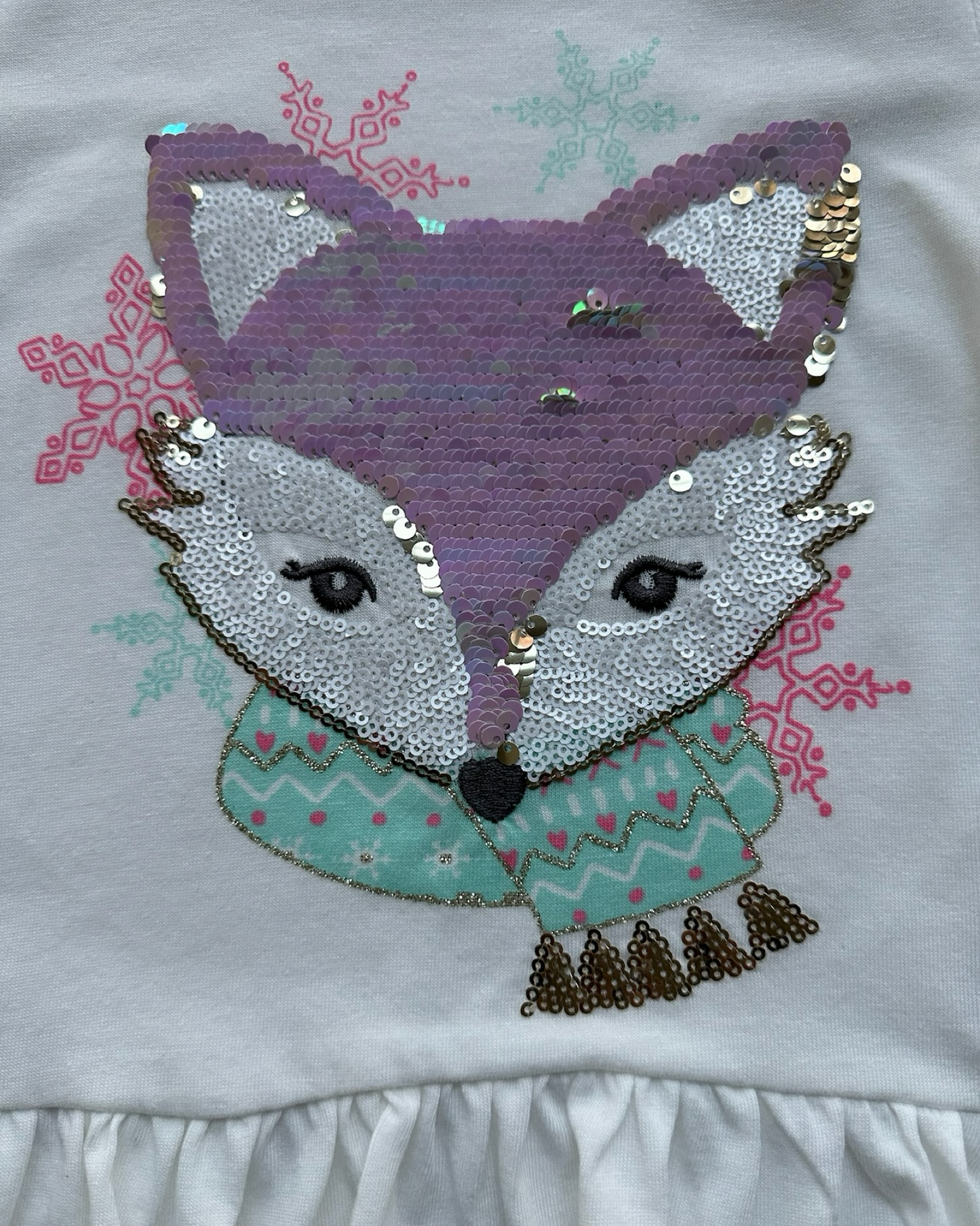 4T Toddler Girls Cynthia Rowley Christmas Winter Fox Sequins Shirt.