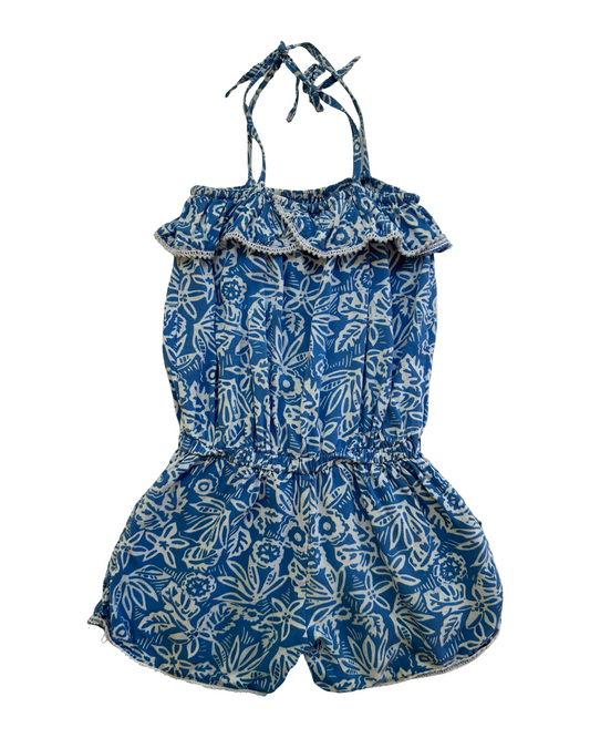 4 Toddlers Girls Blue Ginger Blue Floral Sleeveless With Pockets Romper