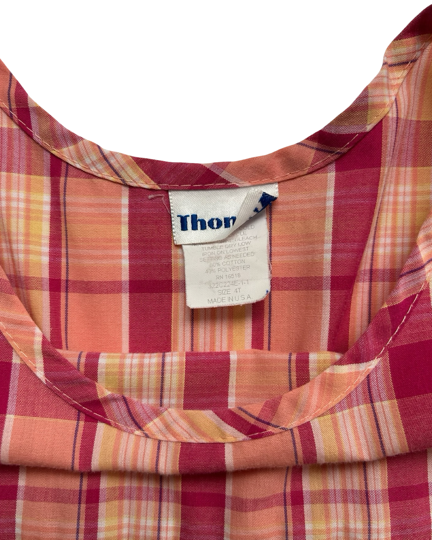 4T Toddler Girls Thomas Vintage Sleeveless Orange Checkered Dress.
