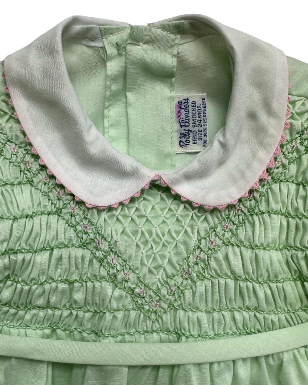 24M Baby Girl Polly Flinders Mint Green and Pink Smocked Vintage Dress
