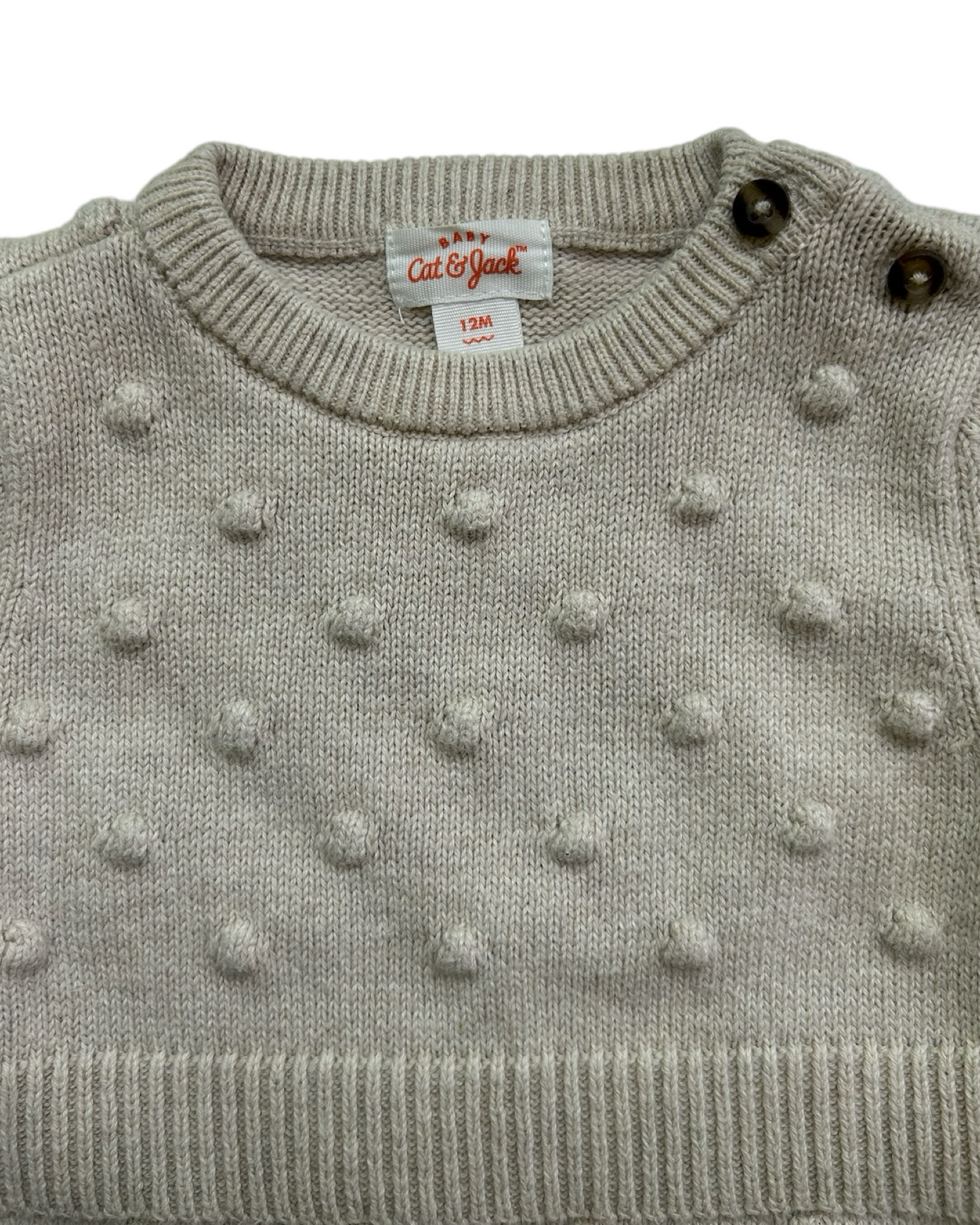 12M Baby Girl Cat & Jack Oatmeal Sweater Swiss Dot Bubble Romper