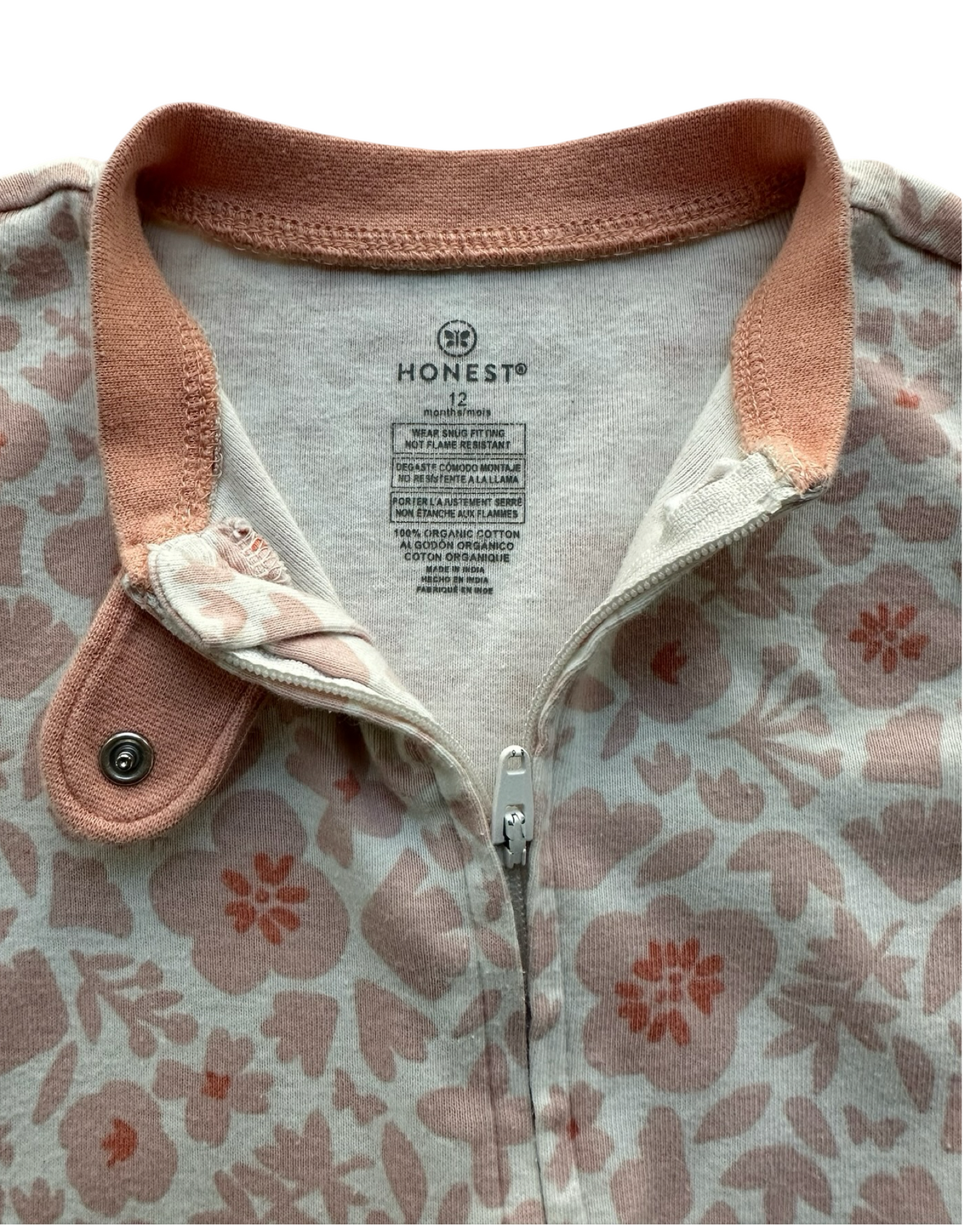 12M Baby Girl Honest Floral Organic Cotton Zip Up Footie Pajama