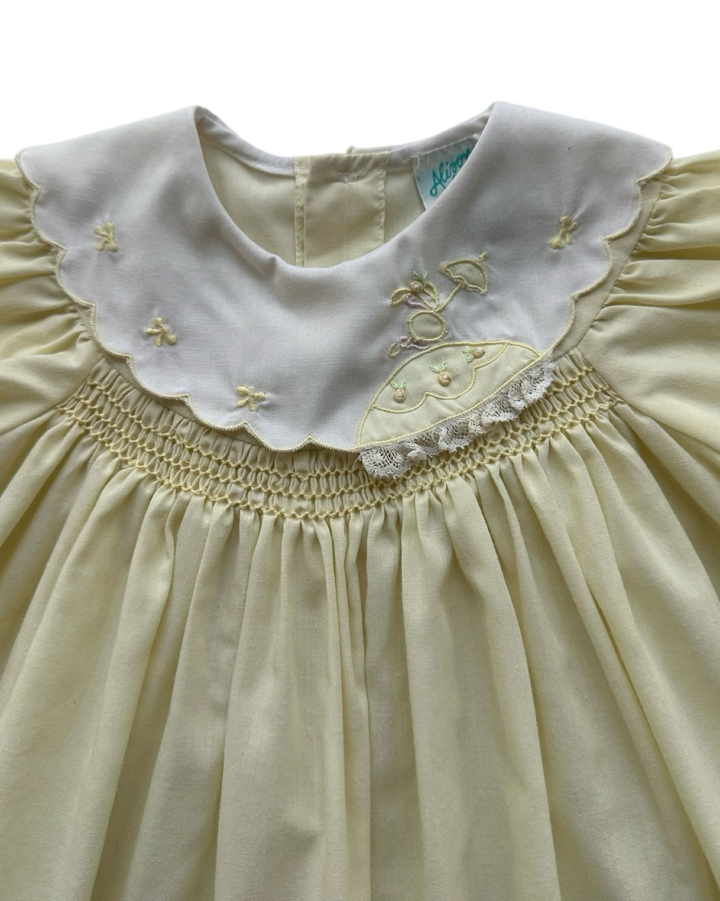 12M Baby Girls Vintage Alison Scott Yellow Embroidered Lace Dress