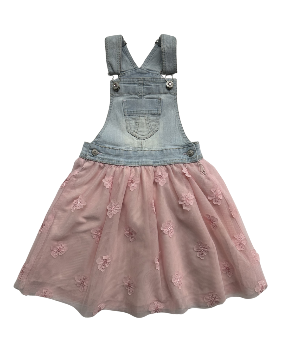 4T Toddler / 5T Toddler Girl Jordache Blue Jean Overall Pink Floral Tutu Dress