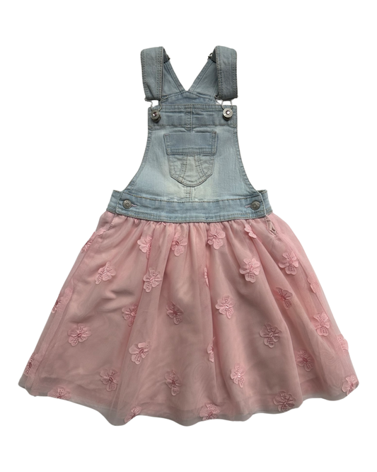4T Toddler / 5T Toddler Girl Jordache Blue Jean Overall Pink Floral Tutu Dress