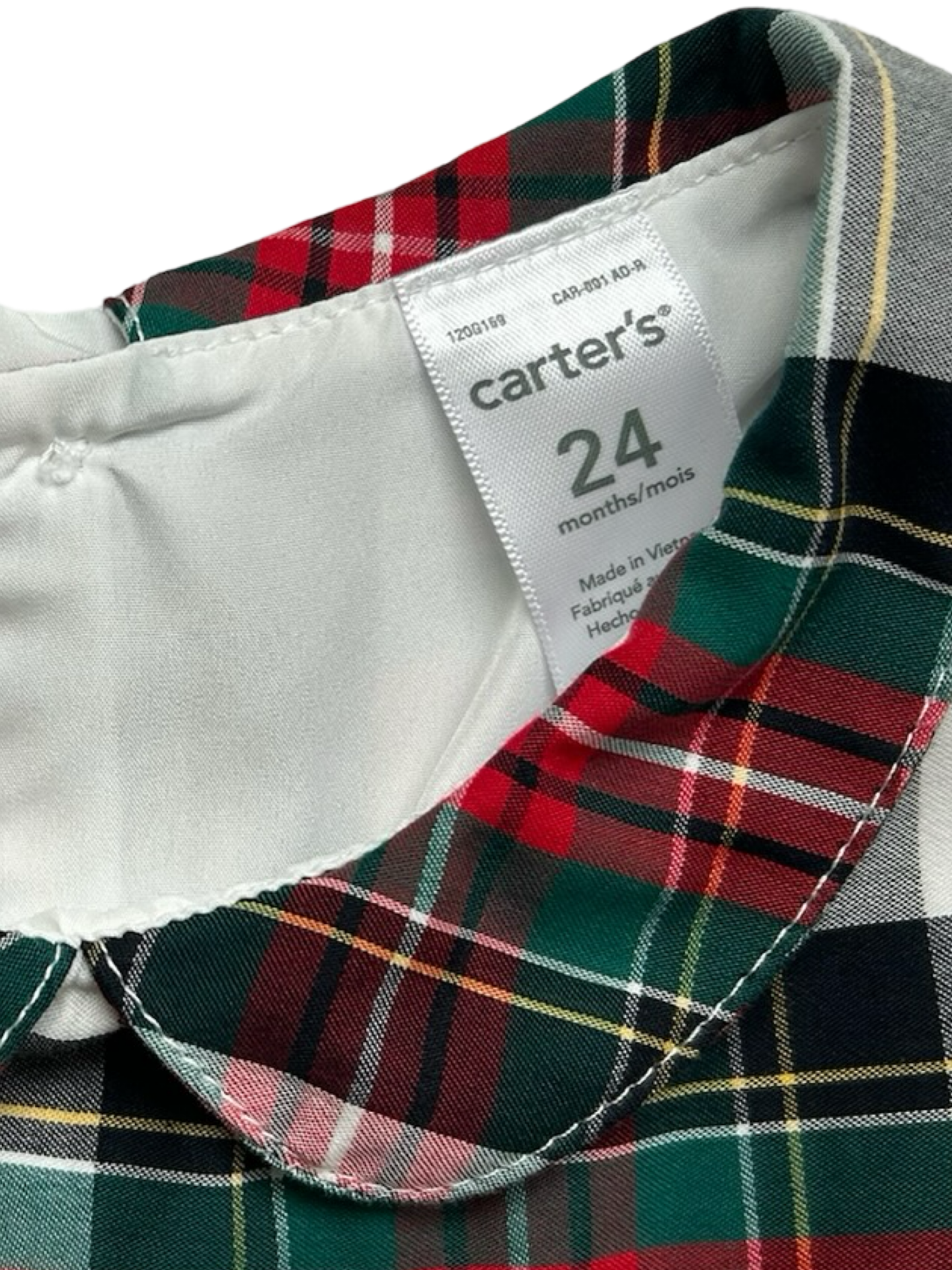 24M Baby Girls Carter’s Plaid Dress Velvet Band Bows  Short Sleeve.