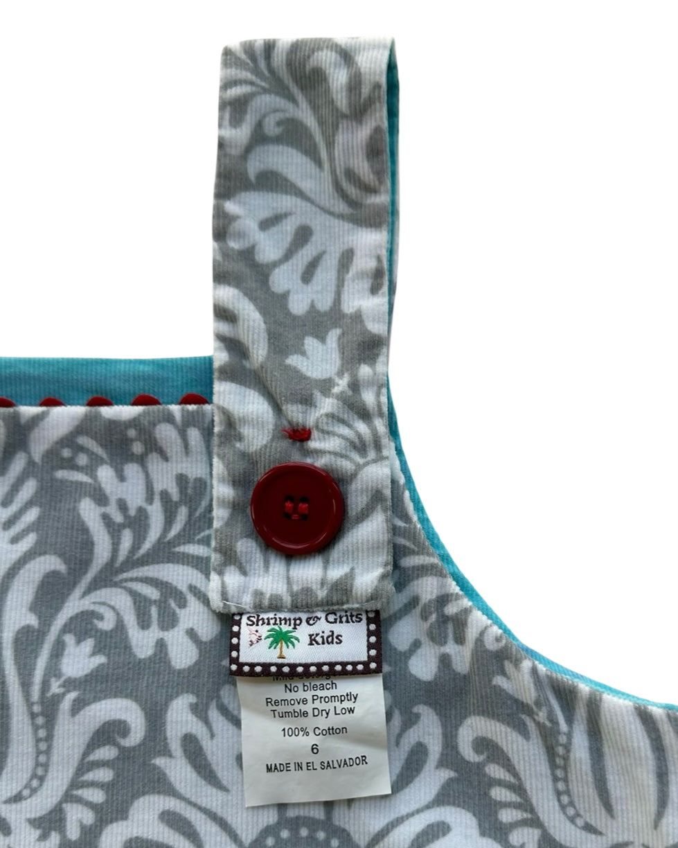 6T Toddler Girls Shrimp & Grits Reversible Bird 🐦/ Santa Claus 🎅 Corduroy Dress.