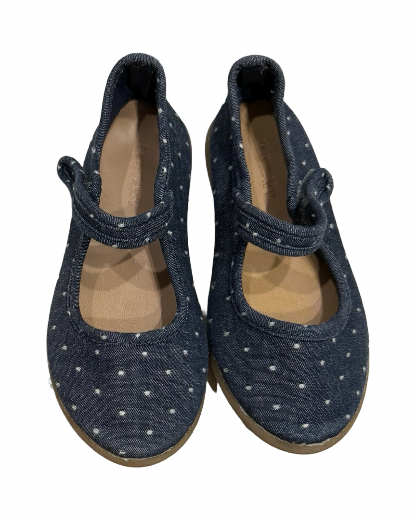 9C Toddler Girl Old Navy Mary Jane Chambray Denim Polka Dot Flats Shoes