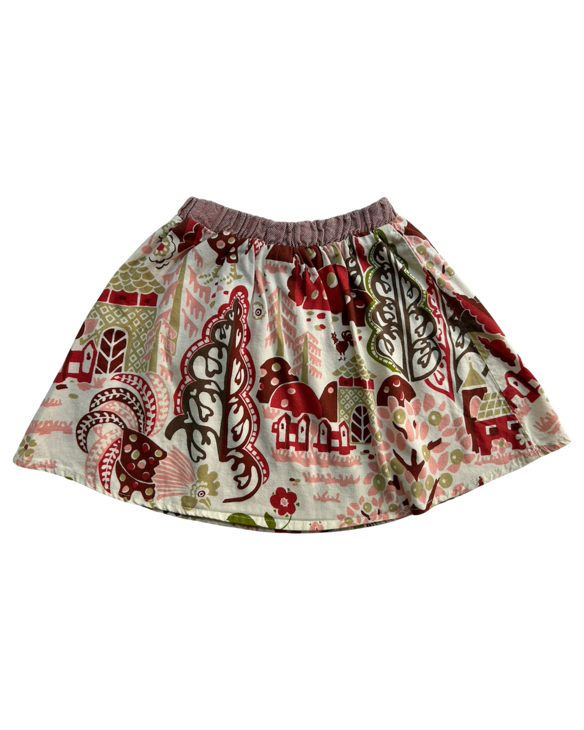 4T  Toddler Girls Misha Lulu With Elements Resembling Houses 🏠 , Mushrooms 🍄 , Trees 🌲 And A Button Detail At the Waist.