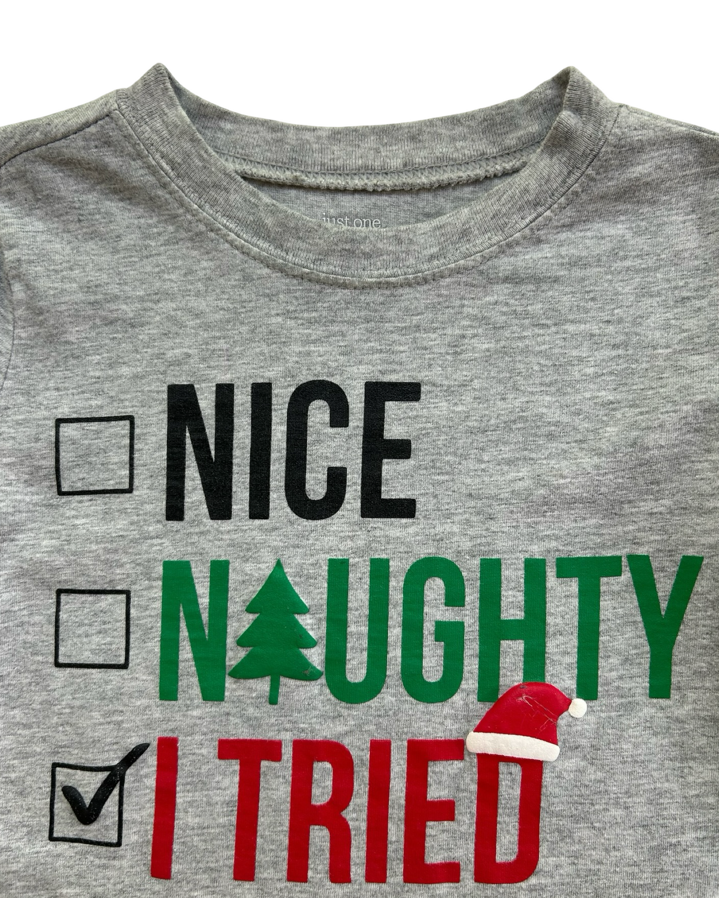 3T Toddler Boys Just One You By Carter’s Nice, Naughty, I Tired Christmas Shirt.