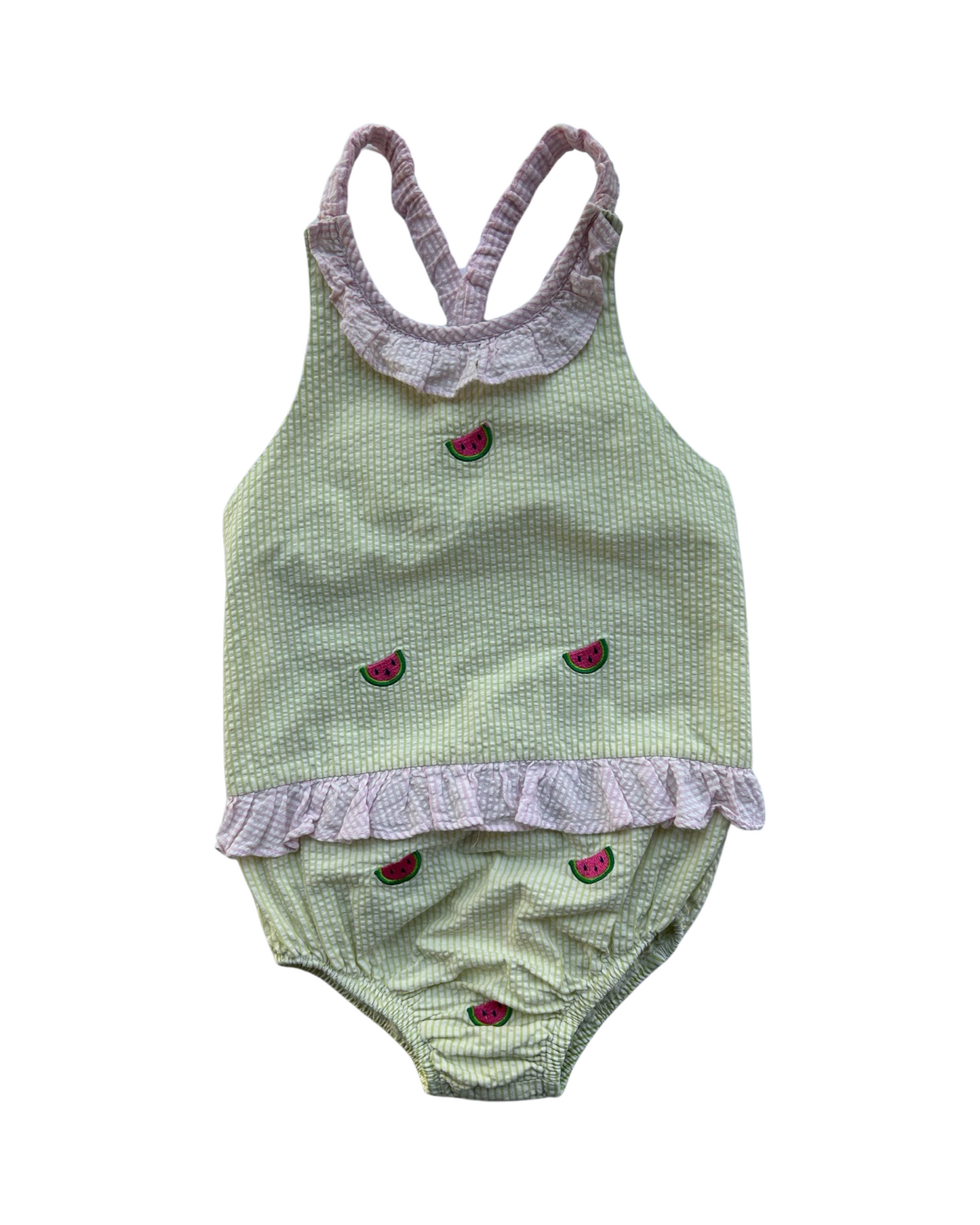 6 Toddlers Girls K&L Seersucker Watermelon Swim / Sun Suit