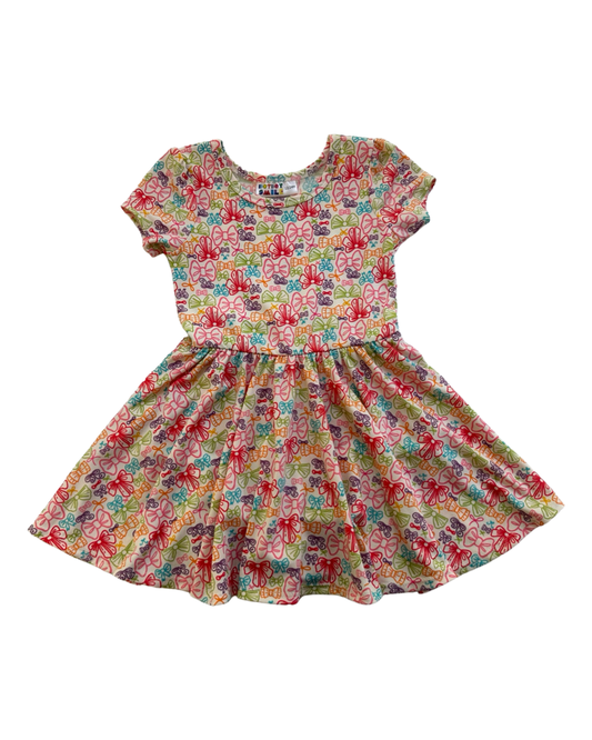 12-24M Baby Girl Dot Dot Smile Bow Cap Sleeve Twirl Dress