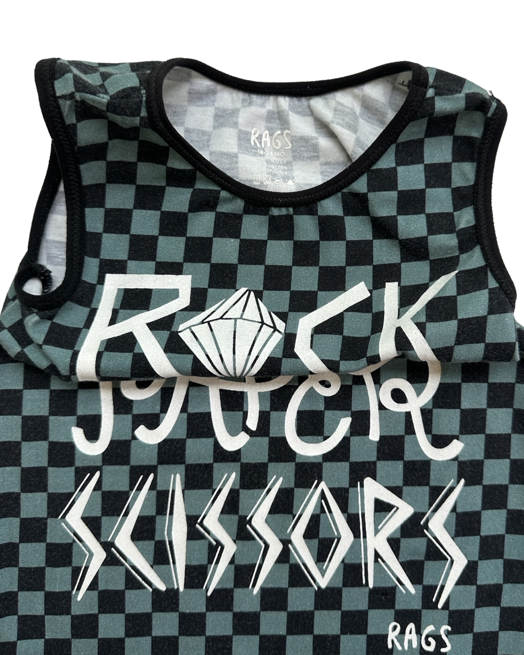 18-24M Baby Boy RAGS to Raches Rock Paper Scissors Green & Black Checked Shortie Romper (Copy)