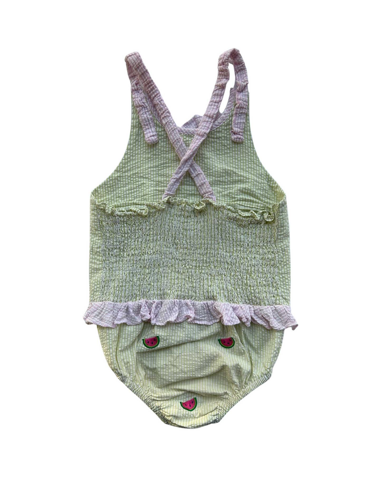6 Toddlers Girls K&L Seersucker Watermelon Swim / Sun Suit